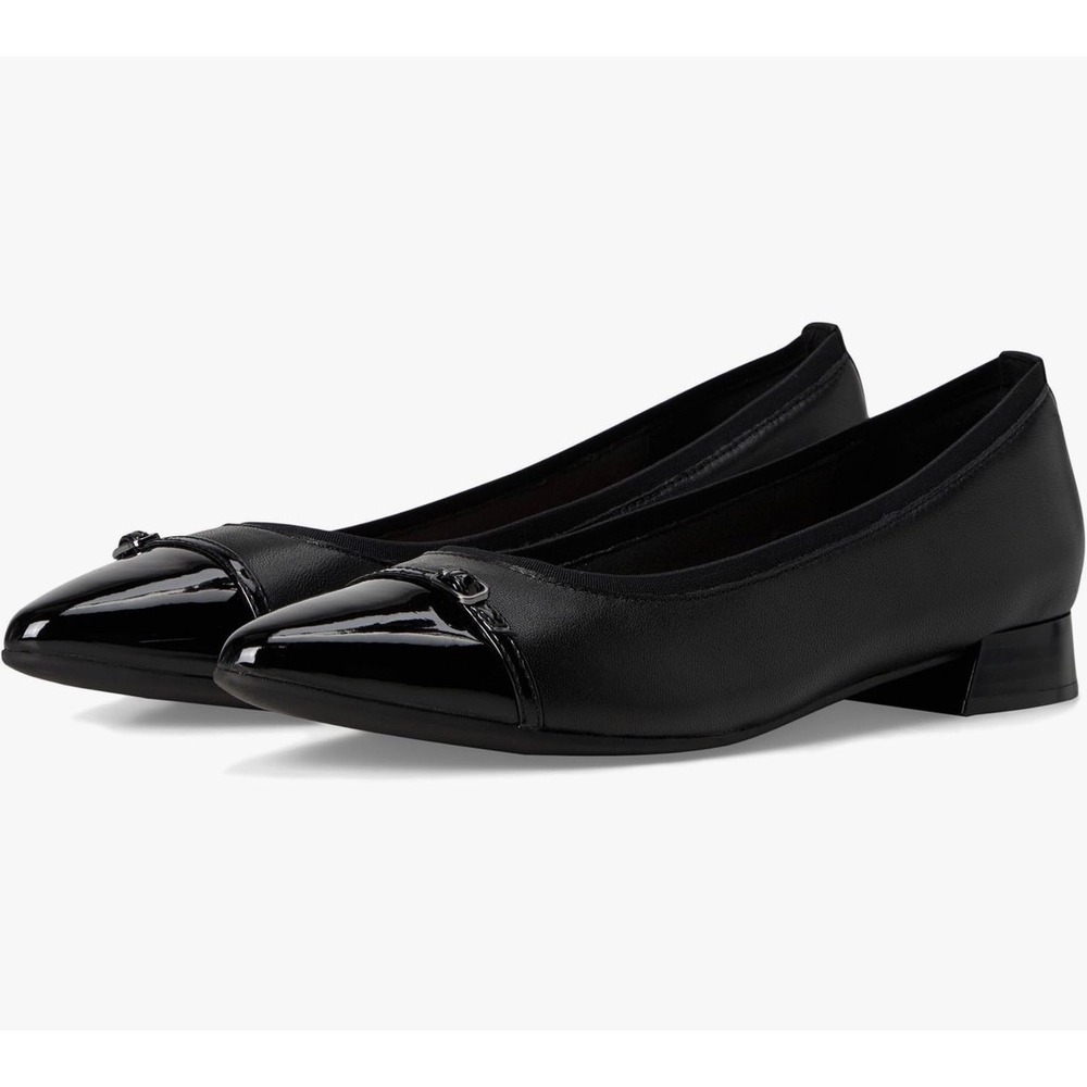Clarks Natalyn Dusk Black Leather Patent Pointed Toe Block Heel Pumps 7M